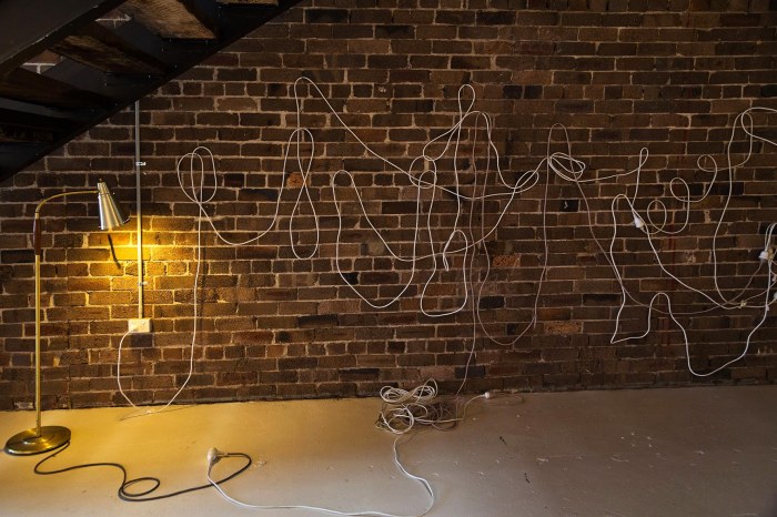 A visual representation of Great Uncle Frank's search for the light switch between 3:38-3:52am in the guest bedroom at Gran's house electrical cords, light, nails