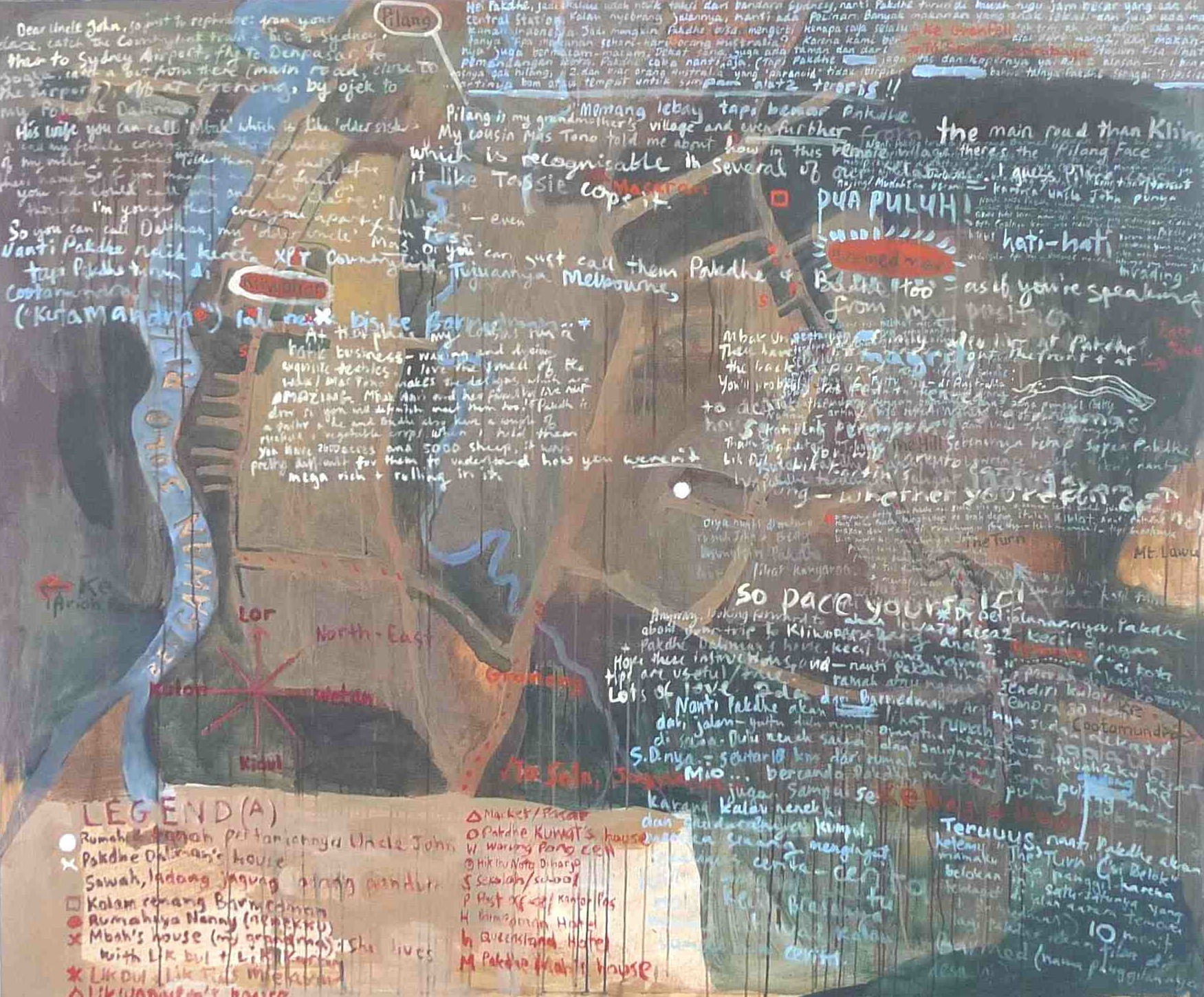 Map for Pakdhe Daliman and Uncle John, continued again 2013 acrylic on canvas 152cm x 183cm
