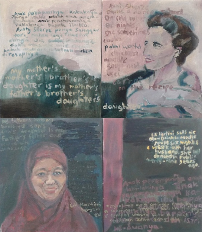 Not Actually Inbred (Aunty Sheree and Lik Kartini) 2013 oil and acrylic on canvas, 4 panels 64cm x 76cm