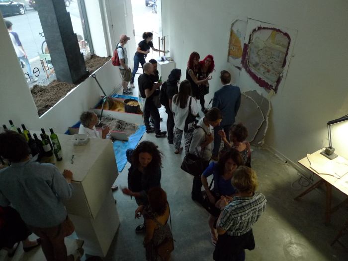 (L-R) Sarcophagus/Bar, Monolith (apex), Blue polystyrene and other samples of early forms of ground, Mural, Artefacts under current study