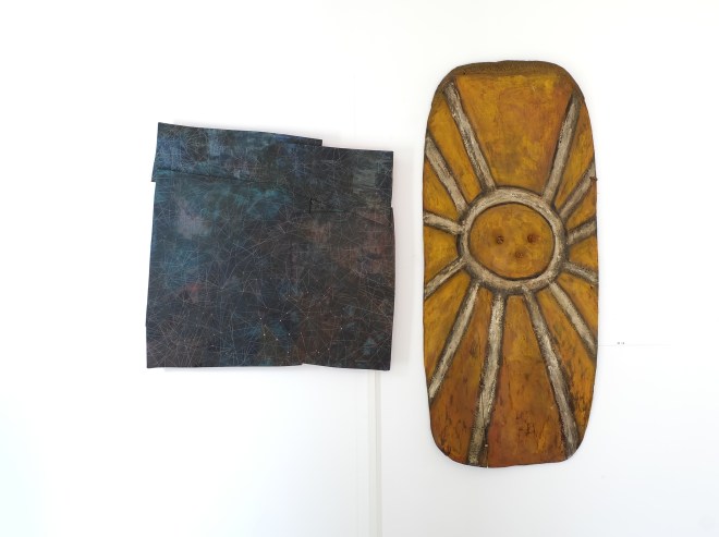 Tangled Constellations (left); Wahgi Valley Fighting Shield, Western Highlands, Papua New Guinea (right)