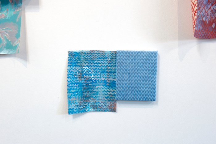 Pale Imitation (Blue and White Zigzags I) acrylic on canvas, 33 x 26 cm; Black & Gold Regular Household Wipe