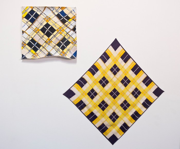 Pale Imitation (Yellow and Blue) acrylic on canvas, 40 x 43 cm; kerchief