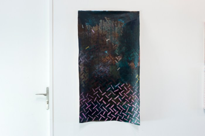 Pale Imitation (Unpale) acrylic on canvas, 110 x 65 cm; metal stairway landing (site specific)