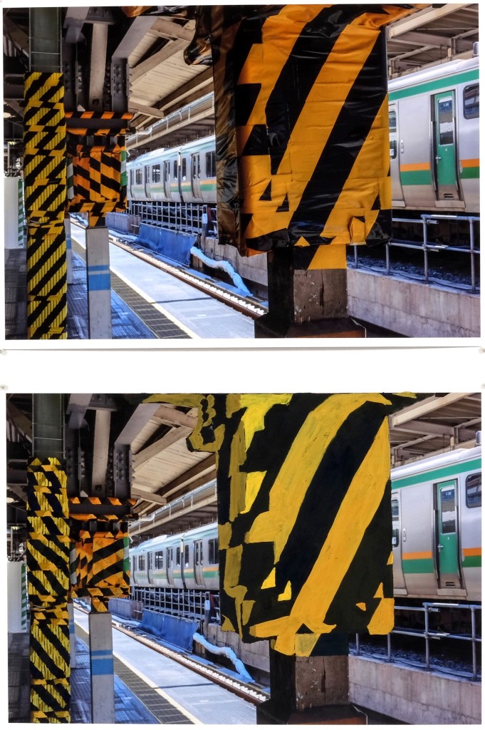 Failed Restoration (Station Platform, Tokyo) 2016, gouache on pigment print on Hahnemühle cotton rag, 21 cm x 30 cm x 2