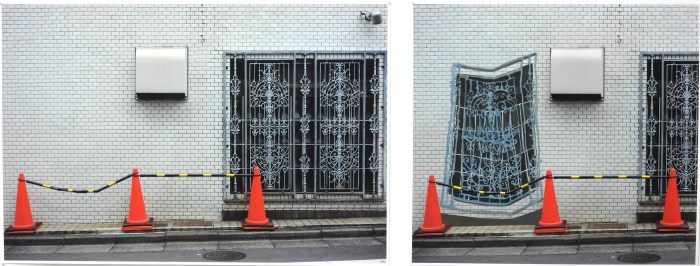 Failed Restoration (Higashiyukigaya, Tokyo) 2016, gouache and watercolour on pigment print on Hahnemühle cotton rag, 51 cm x 76 cm, and 31 cm x 60 cm