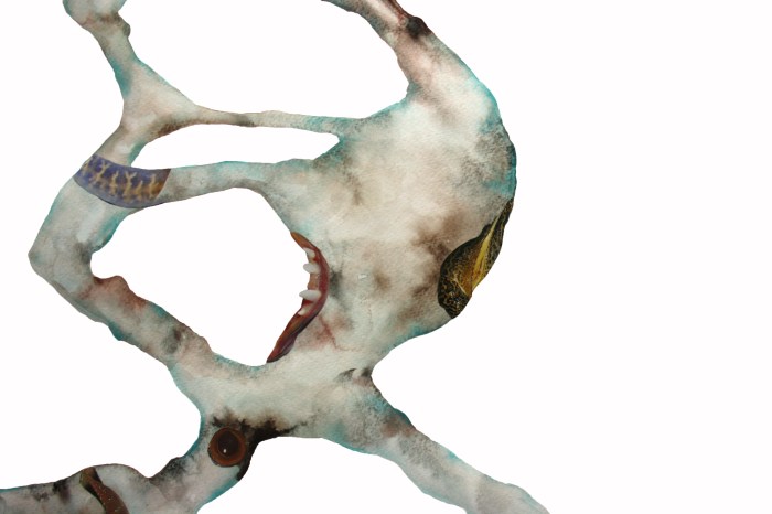 Sofiyah Ruqayah, whatever makes you cold freezes me, 2018 (detail), watercolour and collage on paper, 233x108cm, two panels.jpg