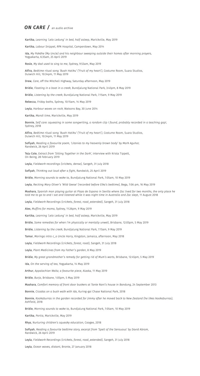 On Care an audio archive 2019, collected and edited by Woven Kolektif, Mastered by Tim Bruniges.jpg