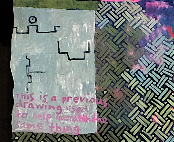 Ida Lawrence, A village and surrounds I (maps and props) 2019 acrylic on unstretched canvas, 160x187cm detail4.JPG