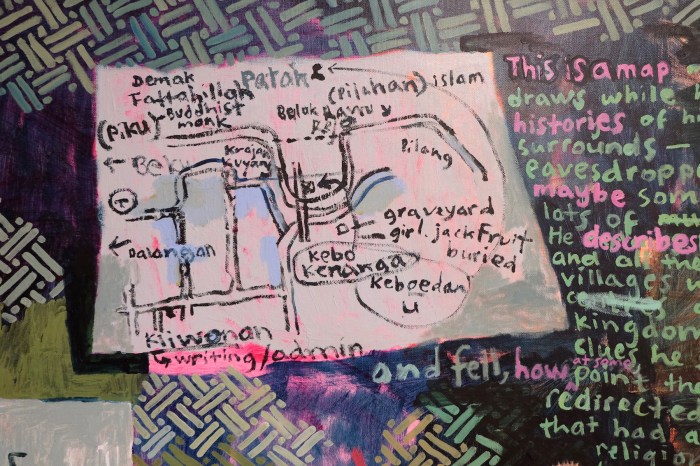  Ida Lawrence, A village and surrounds I (maps and props) 2019 detail3.JPG